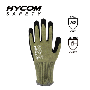 HYCOM 18G ANSI 5 Kevlar Schnittfester Handschuh, beschichtet mit Sandy Nitril PSA-Handschuhen für die Industrie