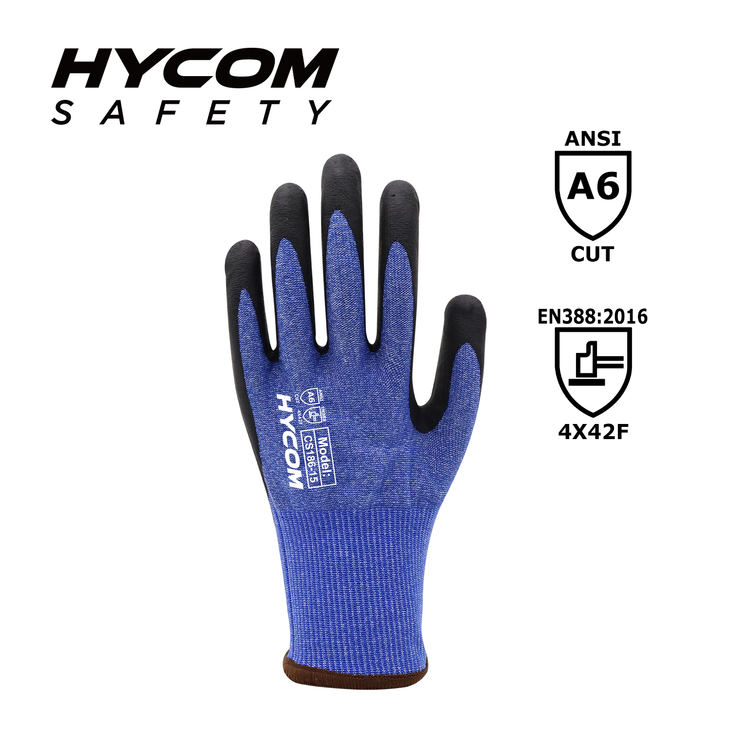 HYCOM 18G ANSI 6 Schnittfester Handschuh mit Schaumstoff-Nitril-Beschichtung, wasserabweisender HPPE-Handschuh 