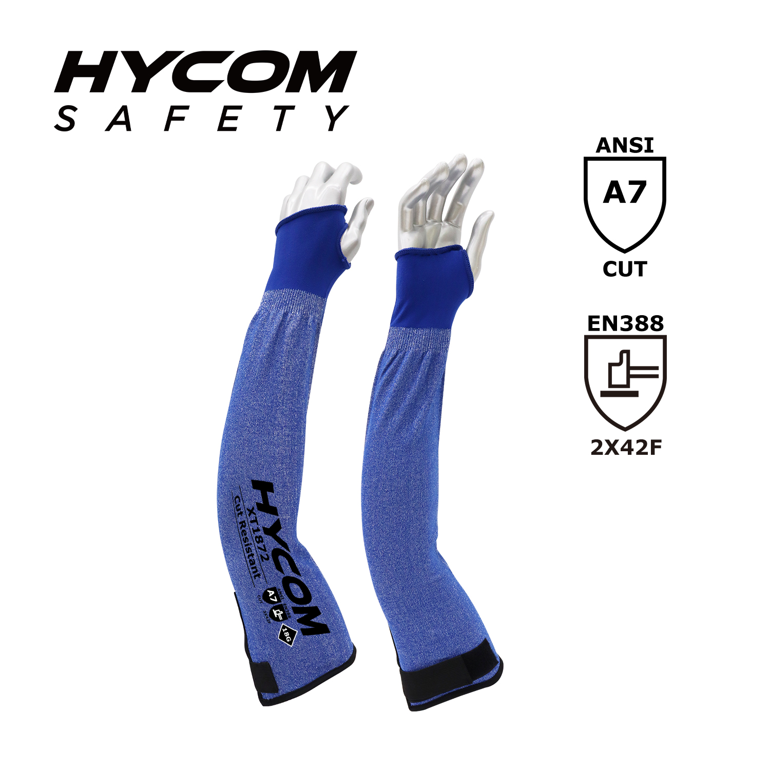 HYCOM 18G ANSI 7 Schnittfeste Armstulpen mit Daumenlöchern. Schnittfeste Arbeitsärmel