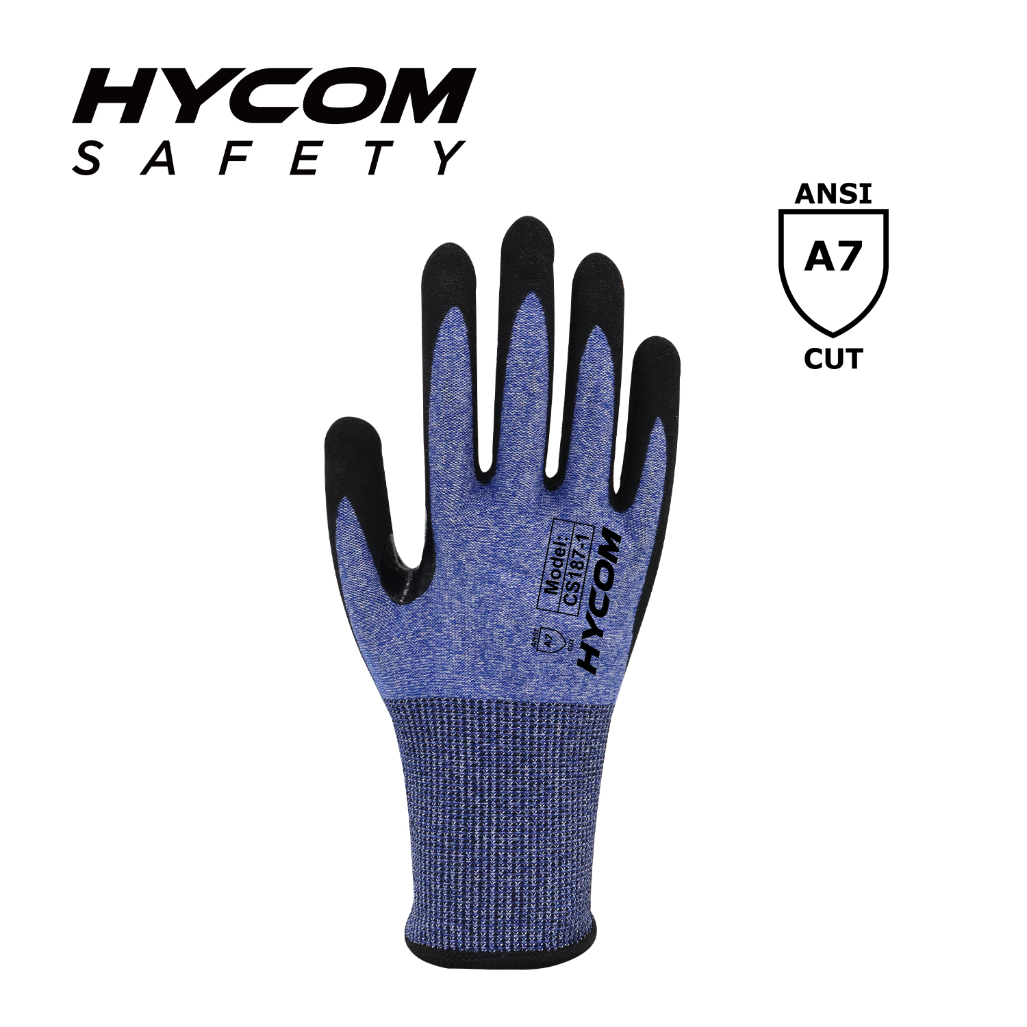 HYCOM 18G ANSI 7 Schnittfester Handschuh, beschichtet mit Schaumstoff-Nitril-Daumenverstärkung, PSA-Handschuhe für die Arbeit