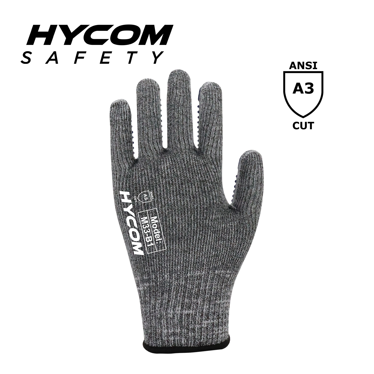 HYCOM Atemgeschnittener 10G ANSI 3 schnittfester Handschuh mit gepunkteter PVC-Beschichtung an der Handfläche