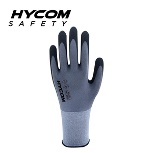 HYCOM 15G feiner Nylon-Spandex-Handschuh mit Sandy-Nitril-Beschichtung auf der Handfläche und Screen-Touch-Arbeitshandschuh