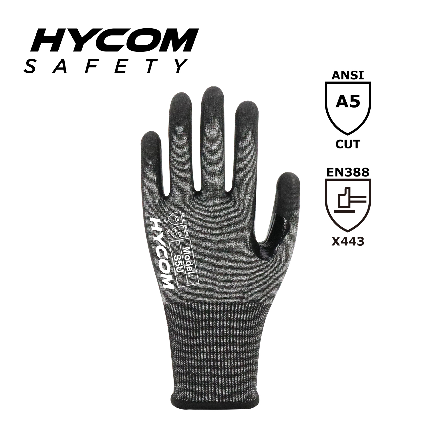 HYCOM 18G ANSI 5 Schnittfester Handschuh mit Handflächenschaum-Nitril-Beschichtung. PSA-Handschuhe
