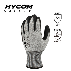 HYCOM Atemgeschnittener 13G ANSI 3 schnittfester Handschuh mit Schaumstoff-Nitril-HPPE-Arbeitshandschuhen