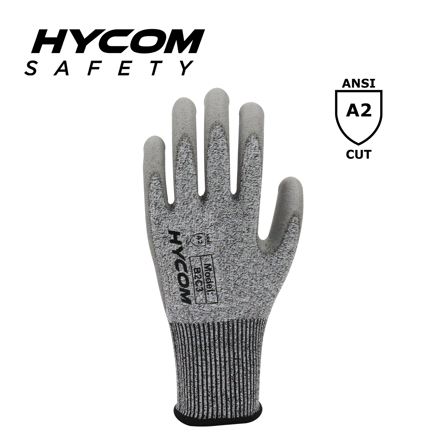 HYCOM 13G ANSI 2 Cut Level 3 Schnittfester Handschuh mit Handflächen-Polyurethan-Beschichtung. PSA-Handschuhe