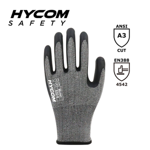 HYCOM Atemgeschnittener 18G-Schnittschutzhandschuh der Schnittstufe 5 ANSI 3 mit Schaumstoff-Nitril-HPPE-Arbeitshandschuhen