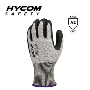 HYCOM 13G ANSI 2 Engineering Yarn Schnittfester Handschuh, beschichtet mit Handflächenschaum-Nitril EN388 Sicherheitsarbeitshandschuh