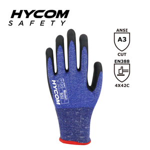 HYCOM Atemgeschnittener 18G ANSI 3 schnittfester Handschuh mit Schaumstoff-Nitril-Beschichtung, HPPE-Arbeitshandschuhe
