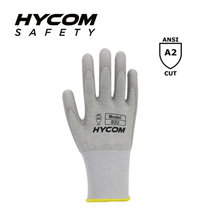 HYCOM 18G ANSI 2 atmungsaktiver, schnittfester Garnhandschuh, beschichtet mit superdünneren Arbeitshandschuhen aus Polyurethan an der Handfläche
