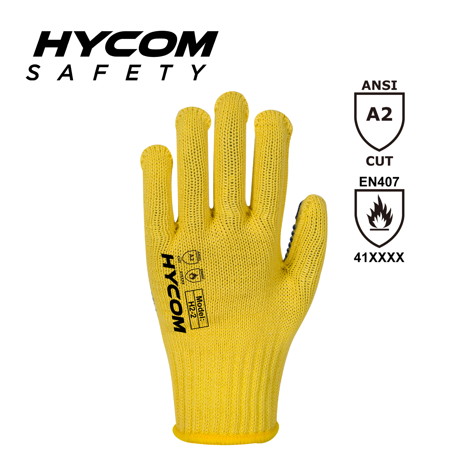 HYCOM 7G ANSI 2 Aramid Flammhemmender Handschuh mit PVC-Noppen auf der Handfläche PSA-Handschuhe