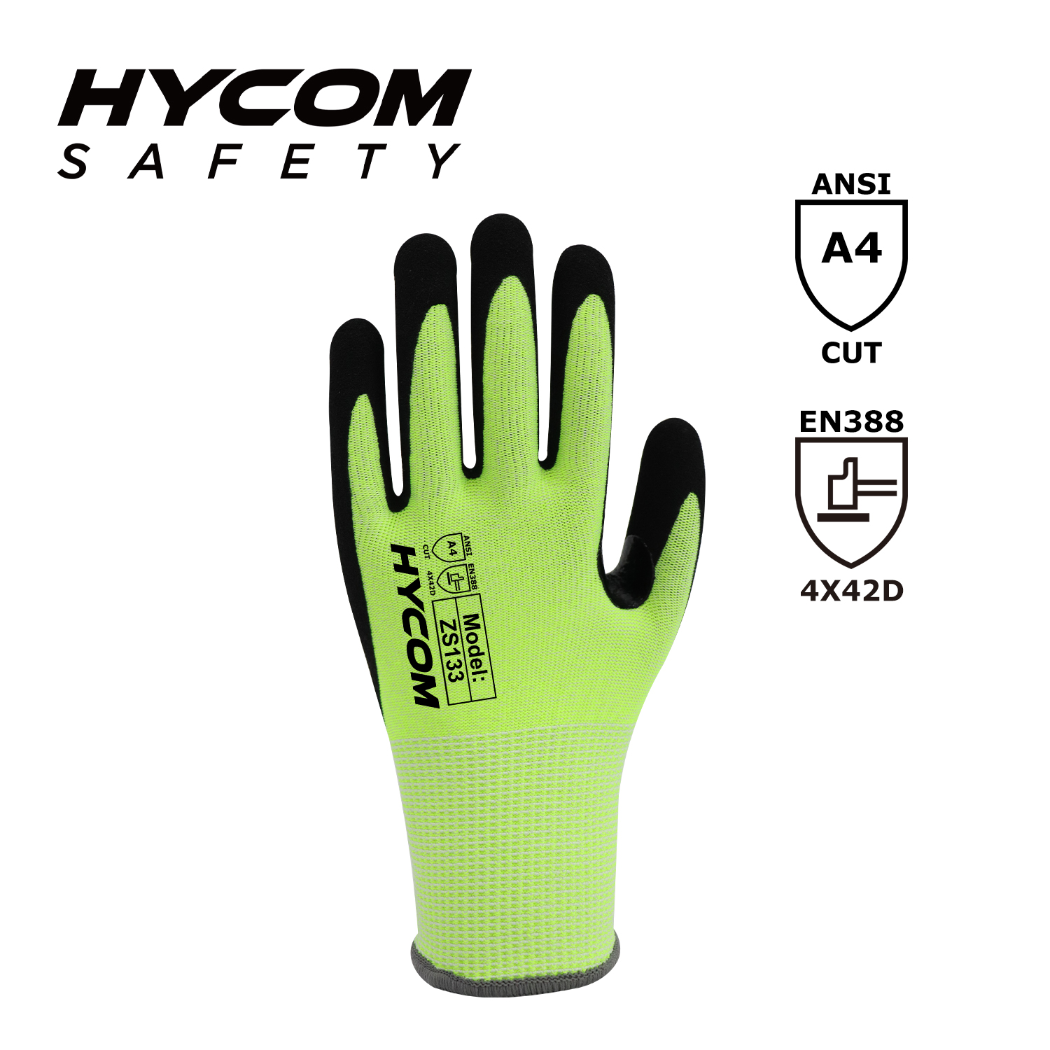 HYCOM 13G ANSI 4, kein Stahl, kein Glas, schnittfester Handschuh mit Schaumstoff-Nitril-Beschichtung, verstärkte Arbeitshandschuhe im Daumenbereich
