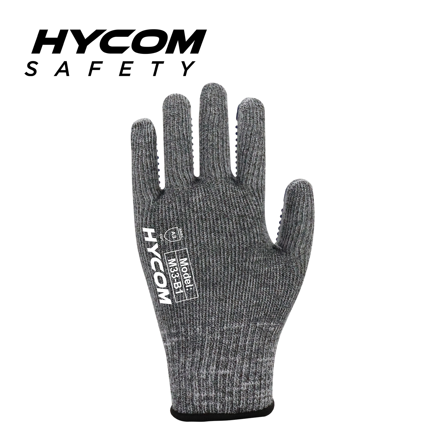 HYCOM Atemgeschnittener 10G ANSI 3 schnittfester Handschuh mit gepunkteter PVC-Beschichtung an der Handfläche