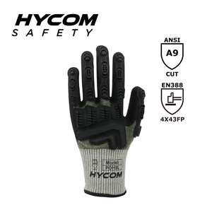 HYCOM 13G-Schnittschutzhandschuh gemäß ANSI 9 mit Atemschnitt und Aramid-Arbeitshandschuhen mit Sandy-Nitril- und TPR-Beschichtung